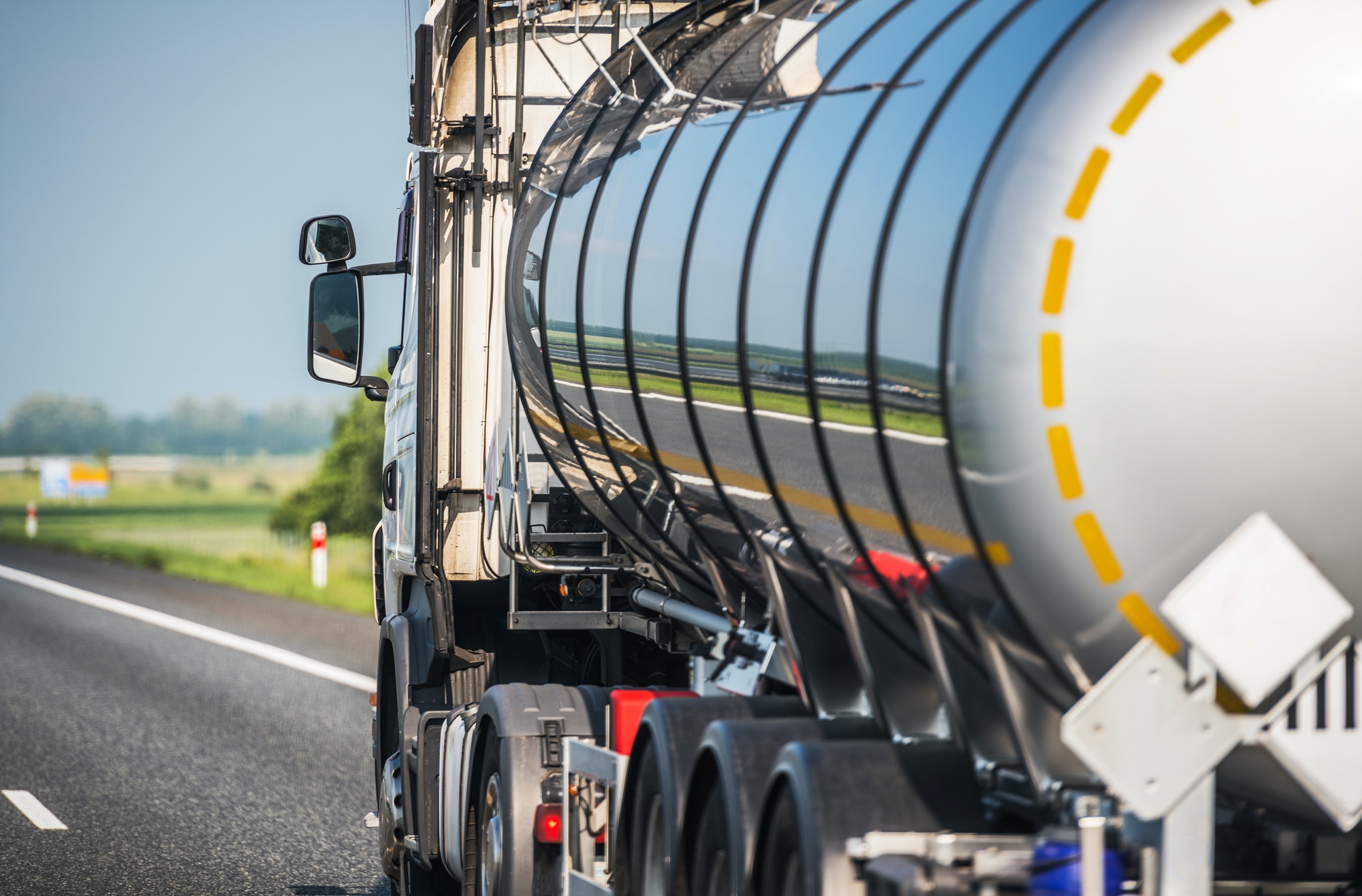 Tank Trailer Semi Truck on a Highway